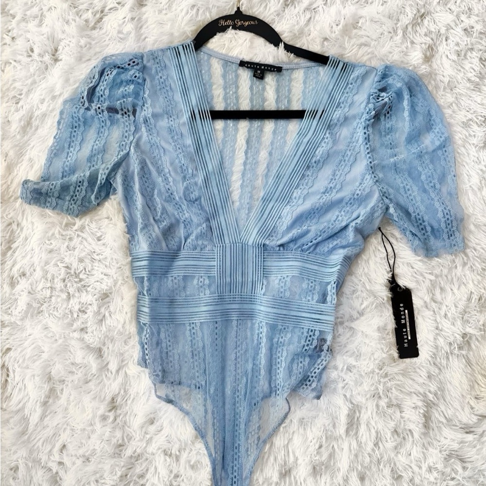 Blue Lace Bodysuit Top